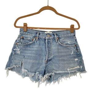 AGOLDE Distressed Jean Shorts Womens 27 Button Fly Blue Denim